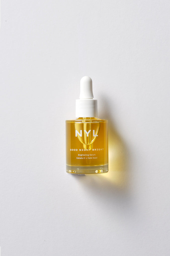 NYL Good Night Bright Brightening Serum: Vegan, Clean, and Cruelty-Free Natural Vitamin C Serum with AHA + BHAs. Date Seed and Kakadu C for Collagen Boosting and Line Smoothing. Wake Up to Radiant Skin